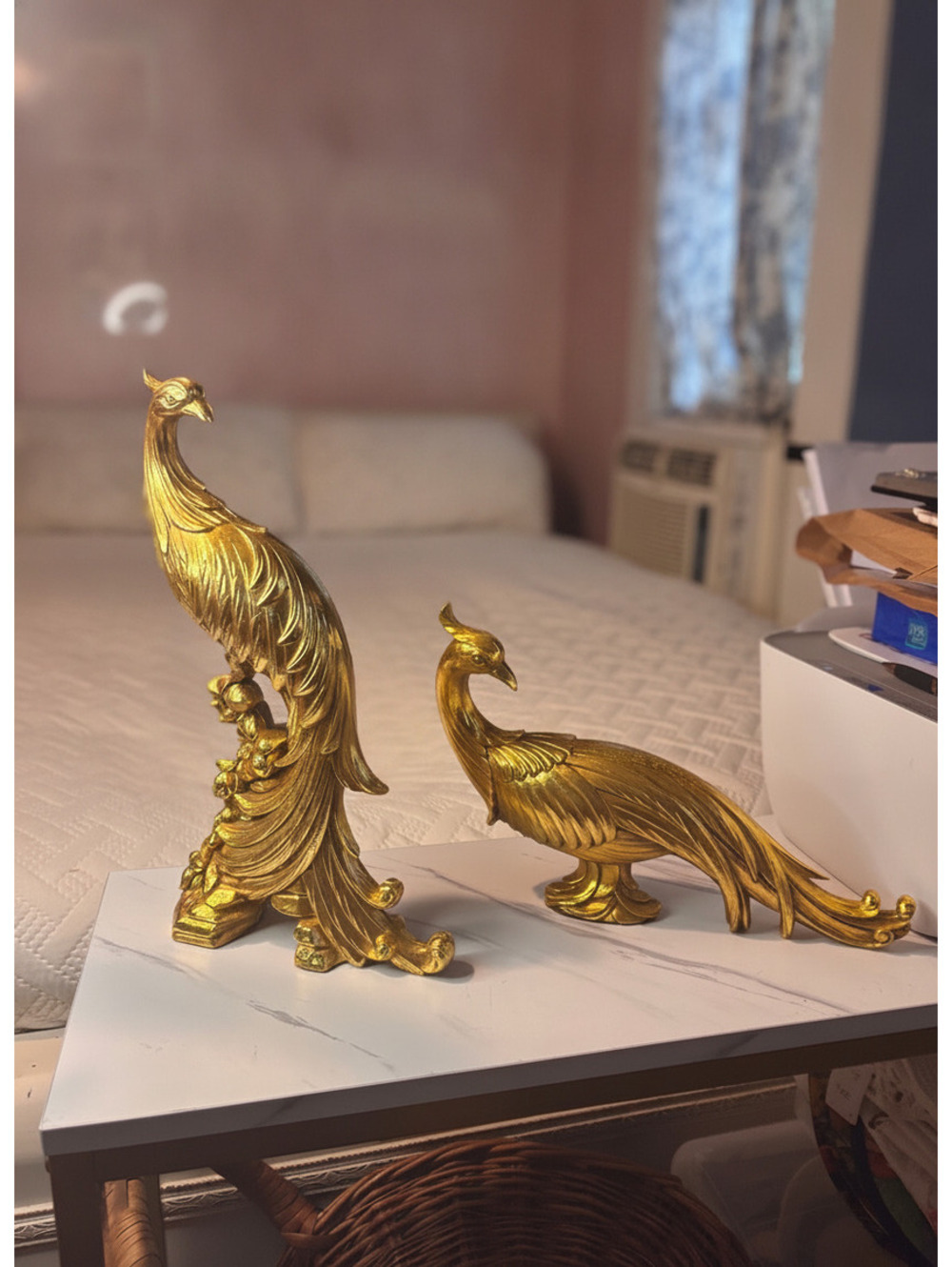 Vintage Syroco Gold Peacock Figurine Set of 2 - Mid Century Decorative Birds